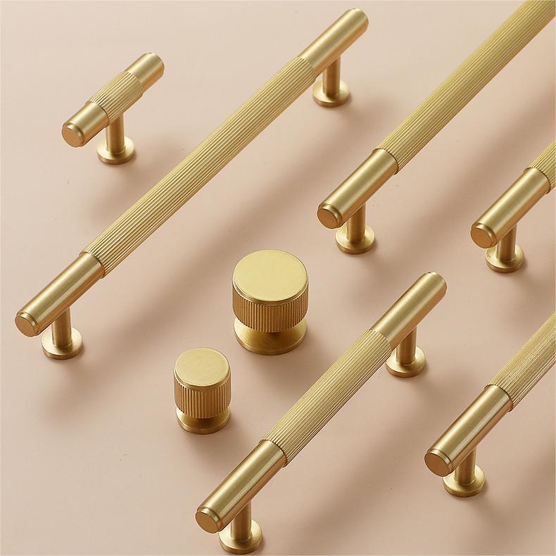Comforsyco Ribbed Solid Brass Cabinet Pulls and Matching Knobs