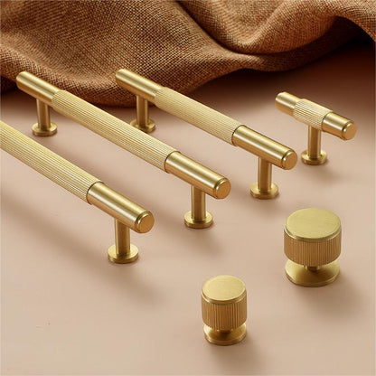 Comforsyco Ribbed Solid Brass Cabinet Pulls and Matching Knobs