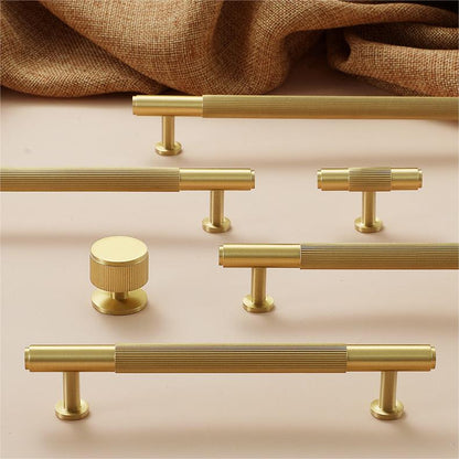 Comforsyco Ribbed Solid Brass Cabinet Pulls and Matching Knobs