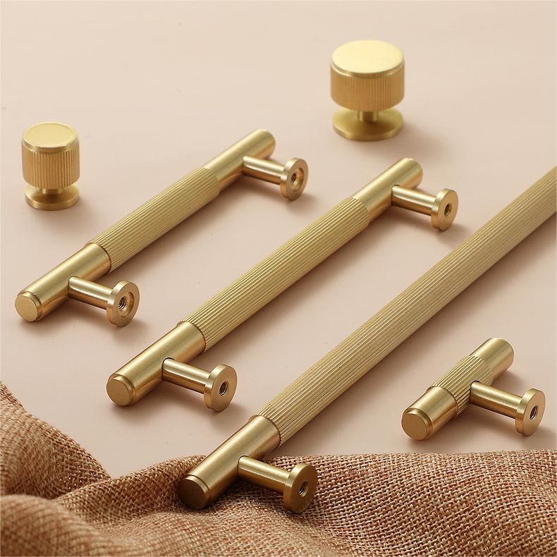 Comforsyco Ribbed Solid Brass Cabinet Pulls and Matching Knobs
