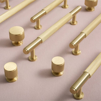 Comforsyco Ribbed Solid Brass Cabinet Pulls and Matching Knobs