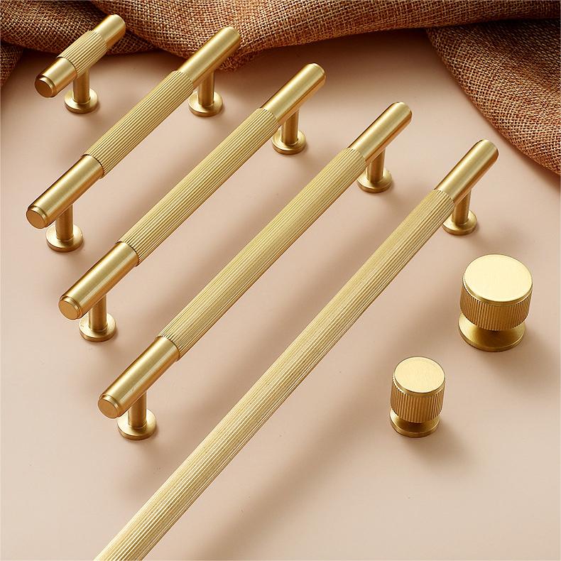 Comforsyco Ribbed Solid Brass Cabinet Pulls and Matching Knobs