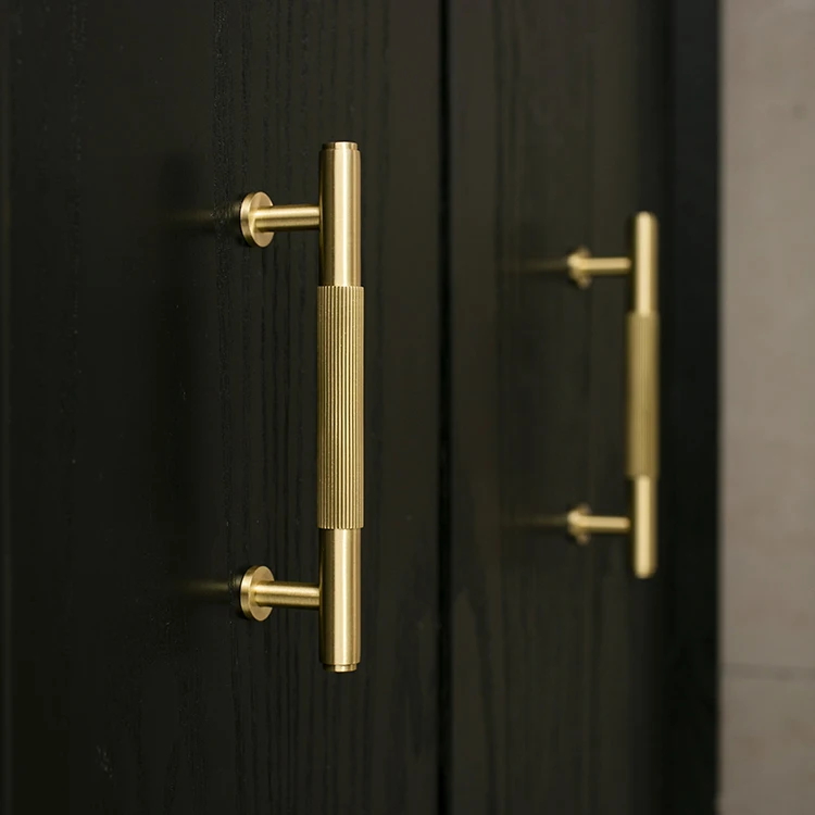 Comforsyco Ribbed Solid Brass Cabinet Pulls and Matching Knobs