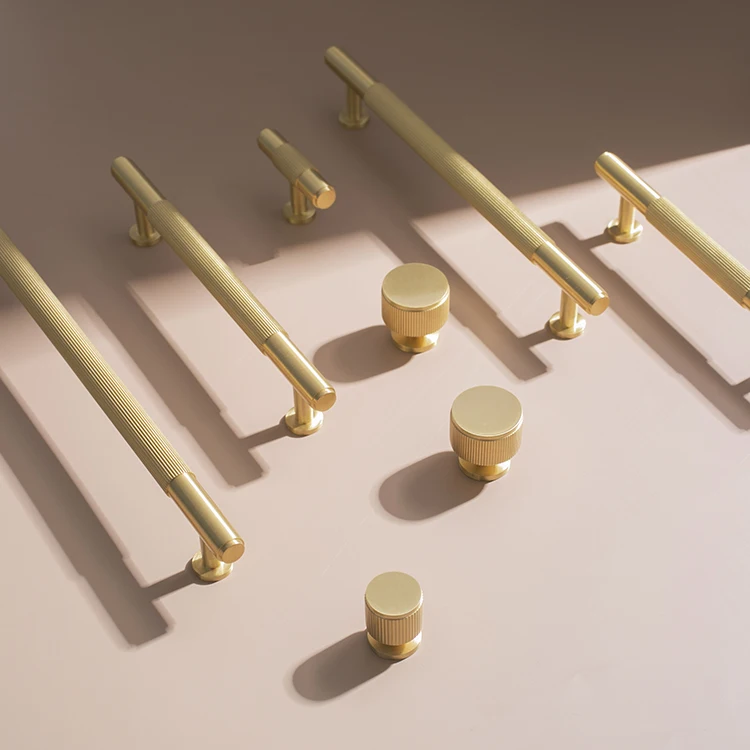 Comforsyco Ribbed Solid Brass Cabinet Pulls and Matching Knobs