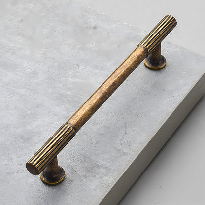 Ribbed bar cabinet pull and round knob, shown from one angle on a clean neutral background