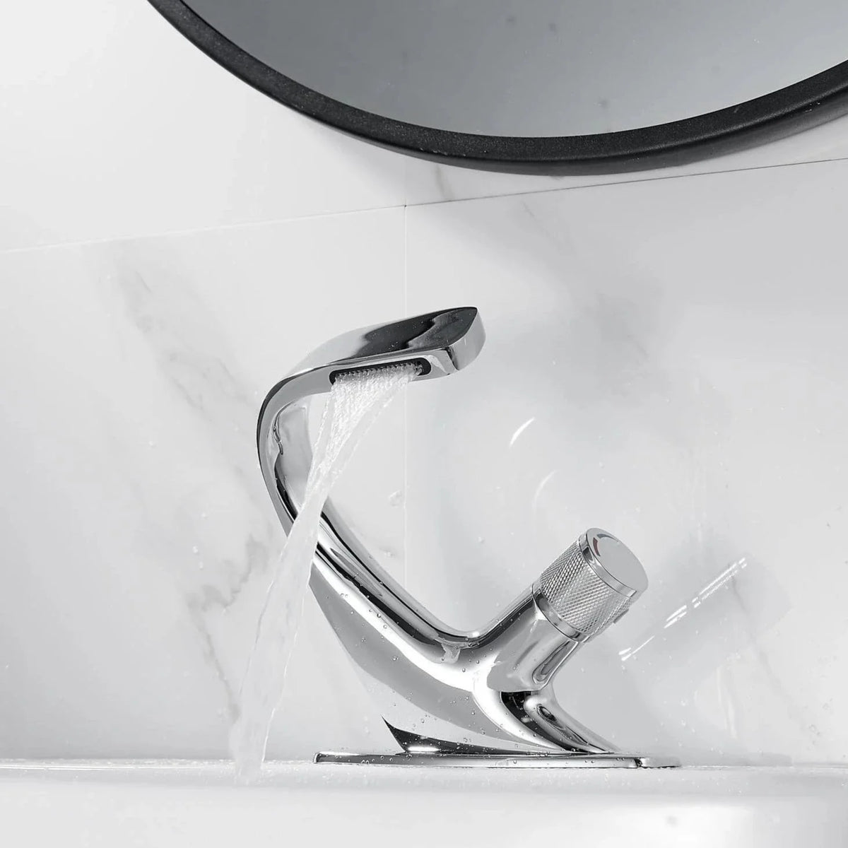 Rivora Modern Waterfall Basin Bathroom Sink Faucet, Single Handle Single Hole