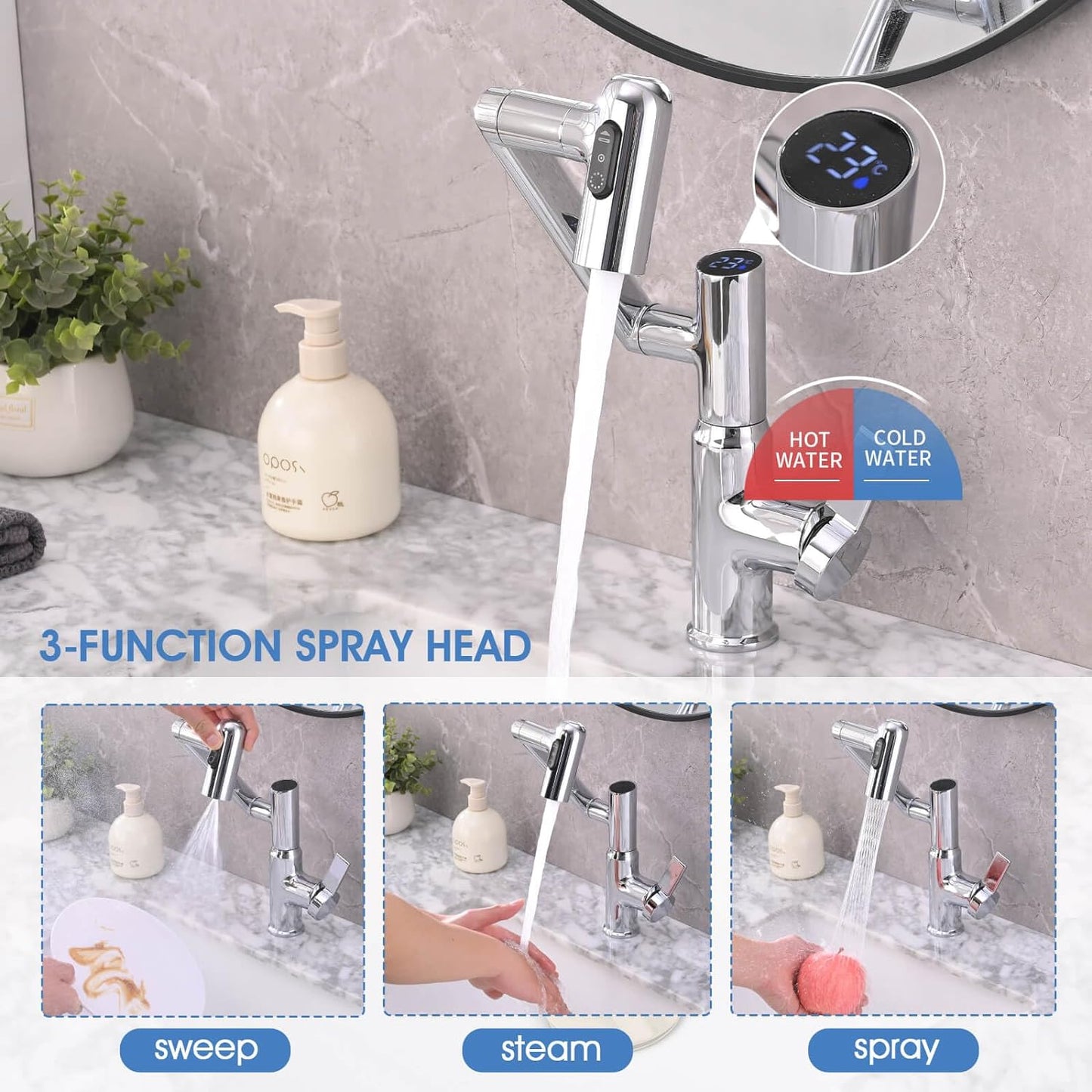 Rotelle Smart Multi-Angle Rotating Bathroom Sink Faucet