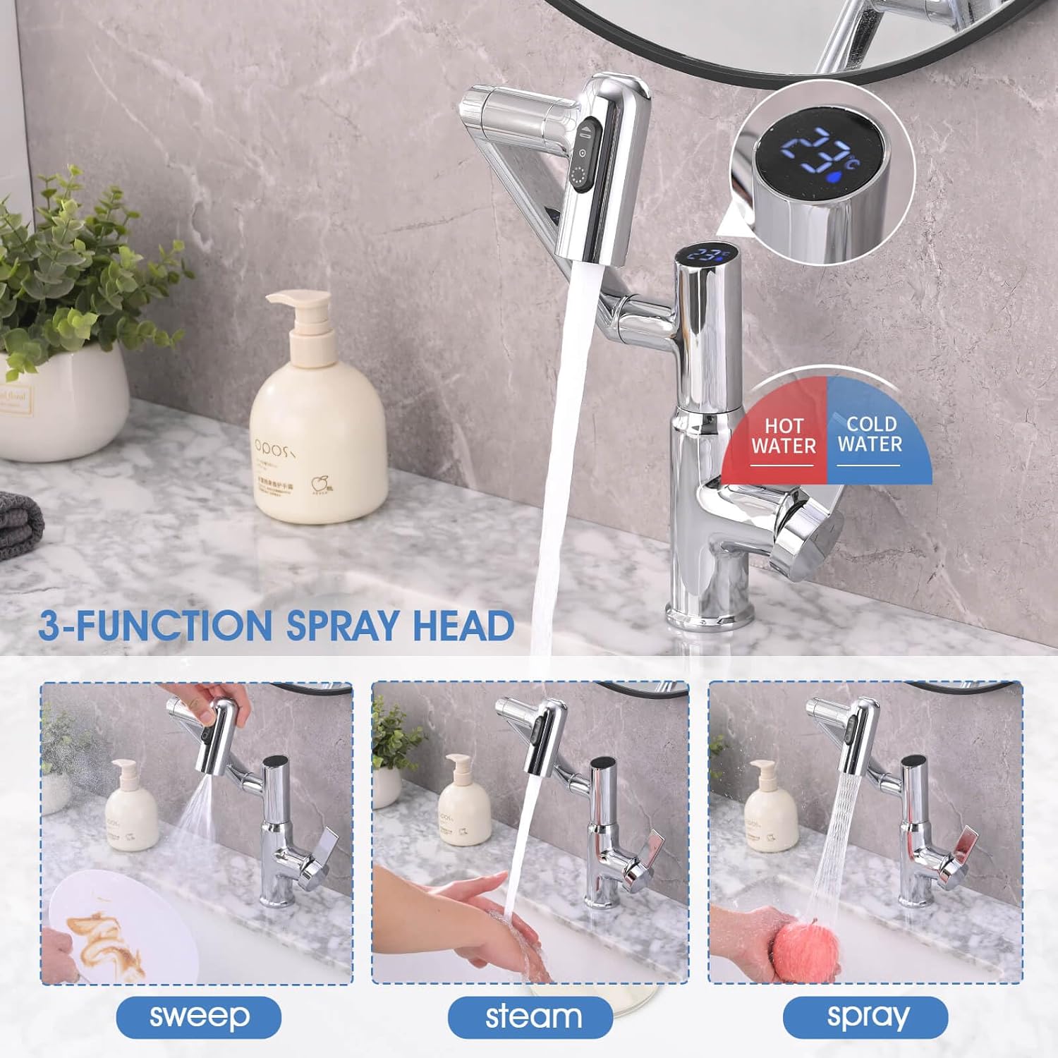 Rotelle Smart Multi-Angle Rotating Bathroom Sink Faucet