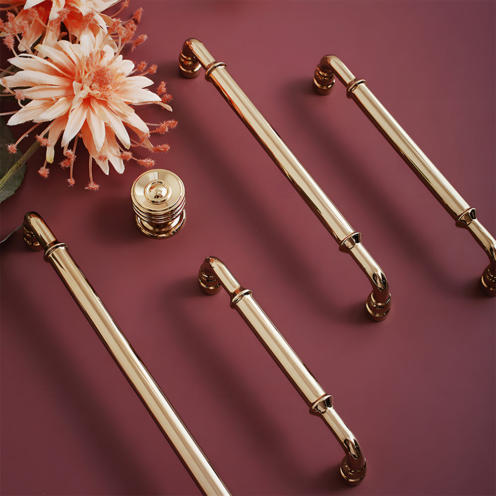 Comforsyco Round Bar Brass Cabinet Handles and Knobs for Wardrobes