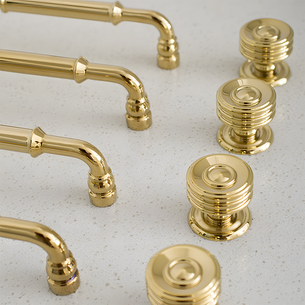Comforsyco Round Bar Brass Cabinet Handles and Knobs for Wardrobes