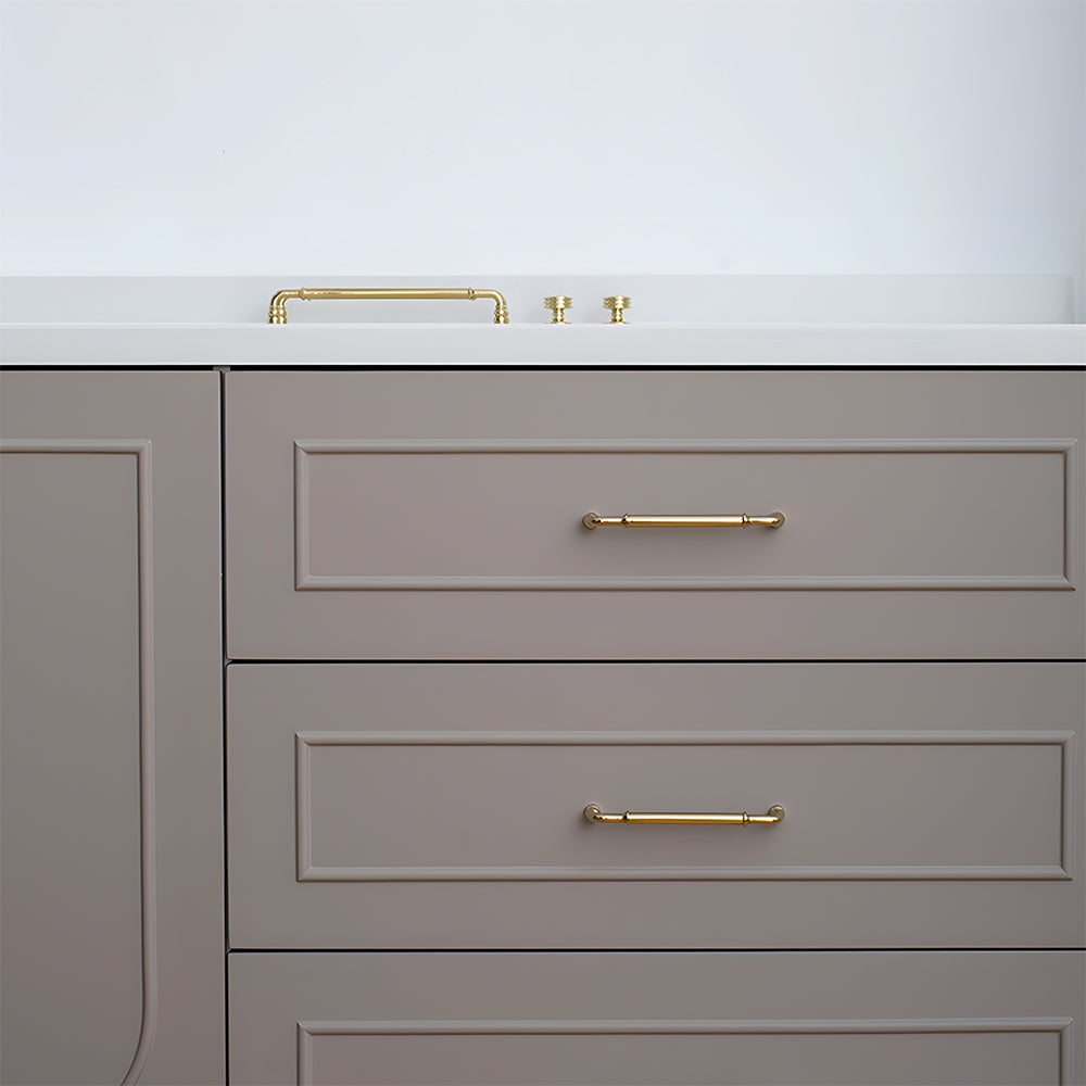 Comforsyco Round Bar Brass Cabinet Handles and Knobs for Wardrobes