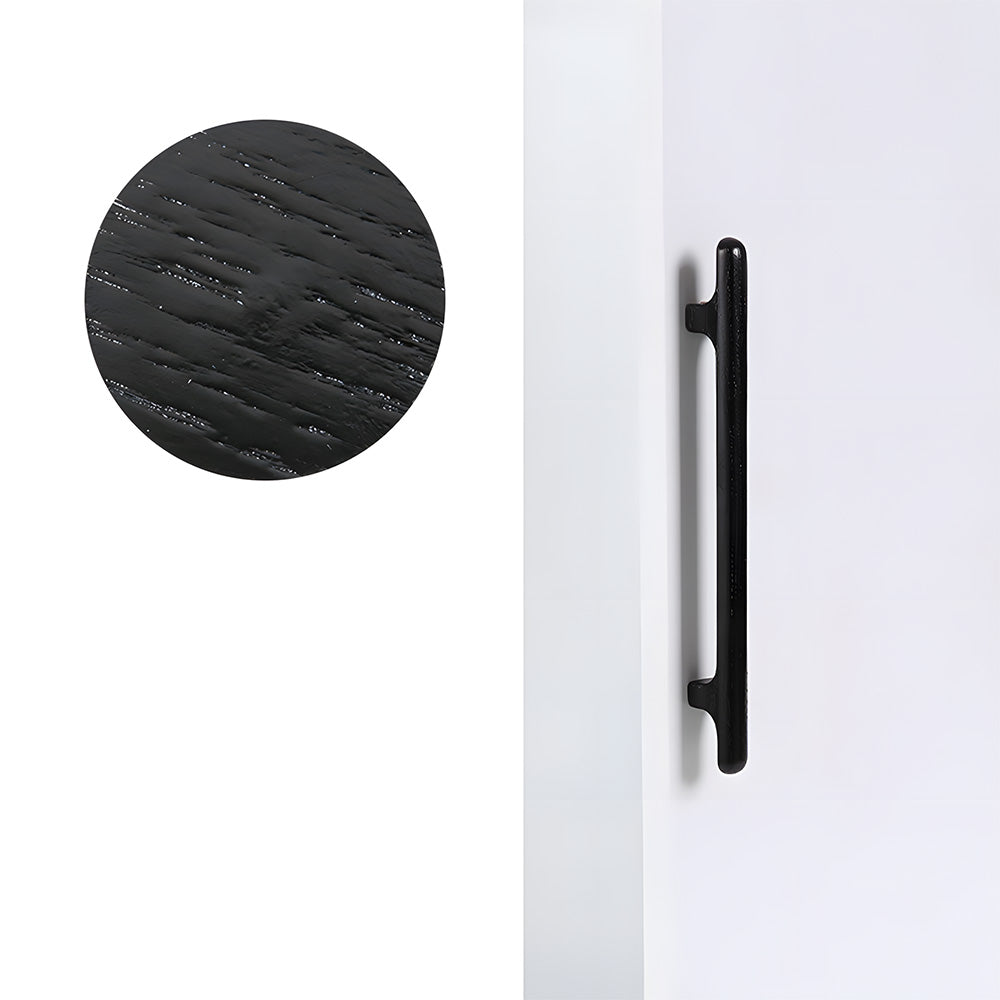 Rounded wood cabinet pull in black with 192 mm centers, shown in a close angled view with its profile visible
