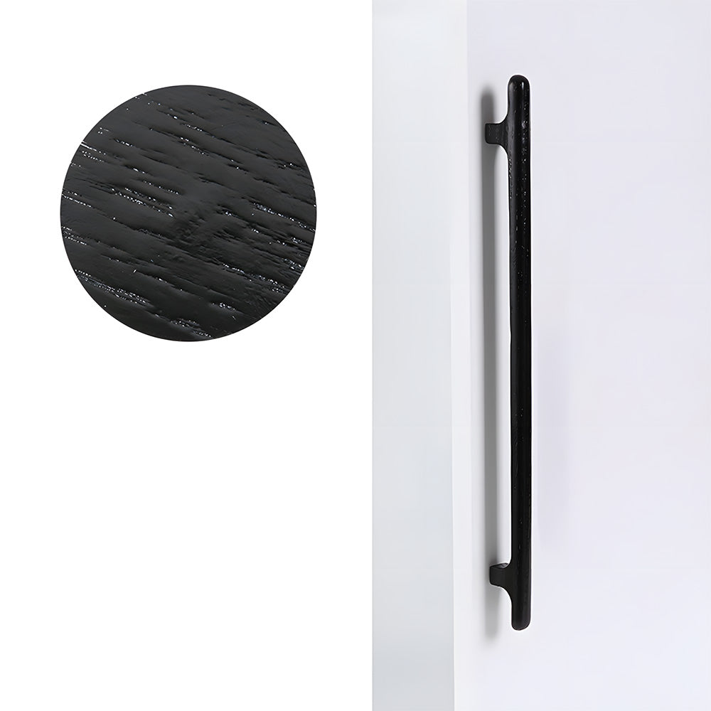 Rounded wood cabinet pull in black with 320 mm centers, shown horizontally on a simple light surface