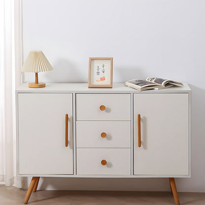Rounded wood cabinet pull in natural wood with 160 mm centers, installed on a dresser or sideboard in a wider view