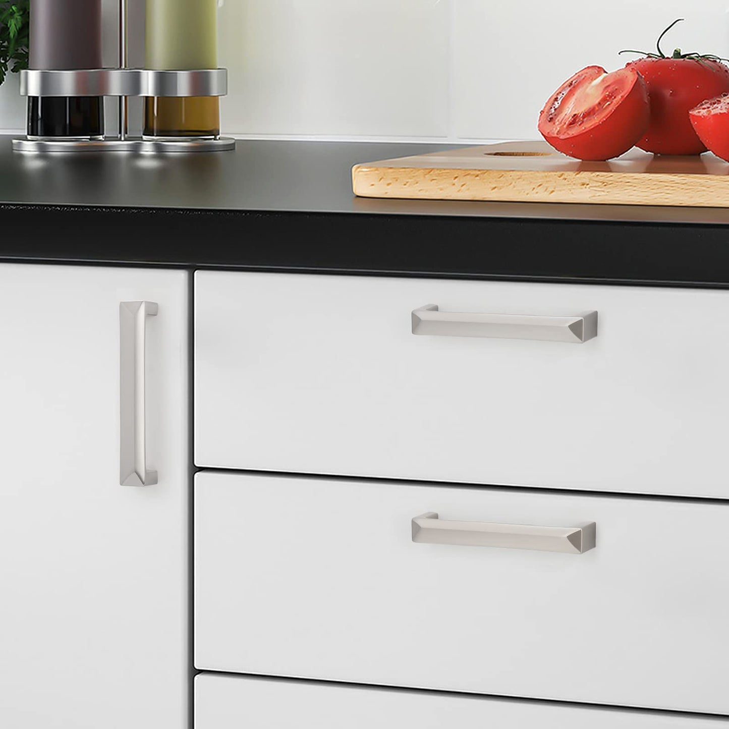 Comforsyco Silver Beveled Square Bar Cabinet Pulls and Drawer Handles