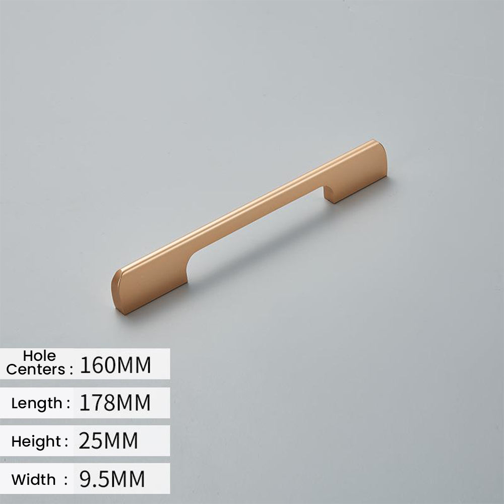 Champagne bronze cabinet pull diagram with 160 mm hole centers and 178 mm overall length