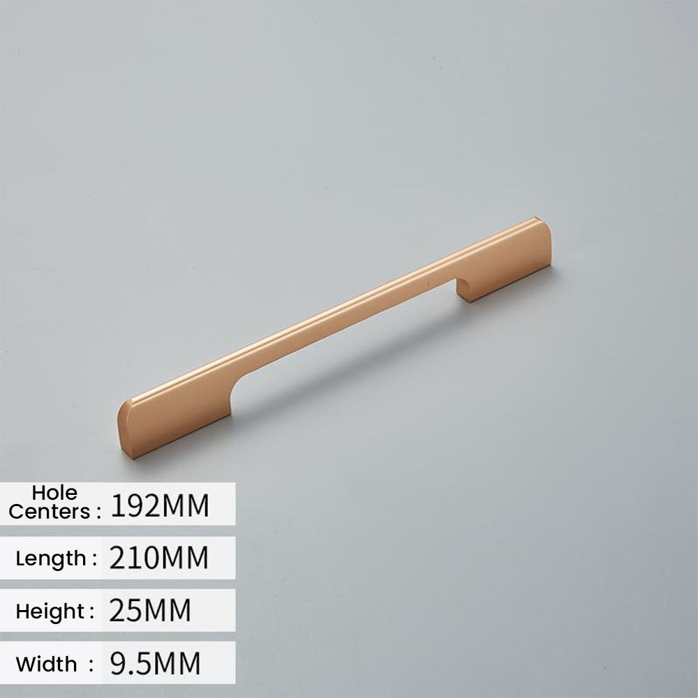 Champagne bronze cabinet pull diagram with 192 mm hole centers and 210 mm overall length