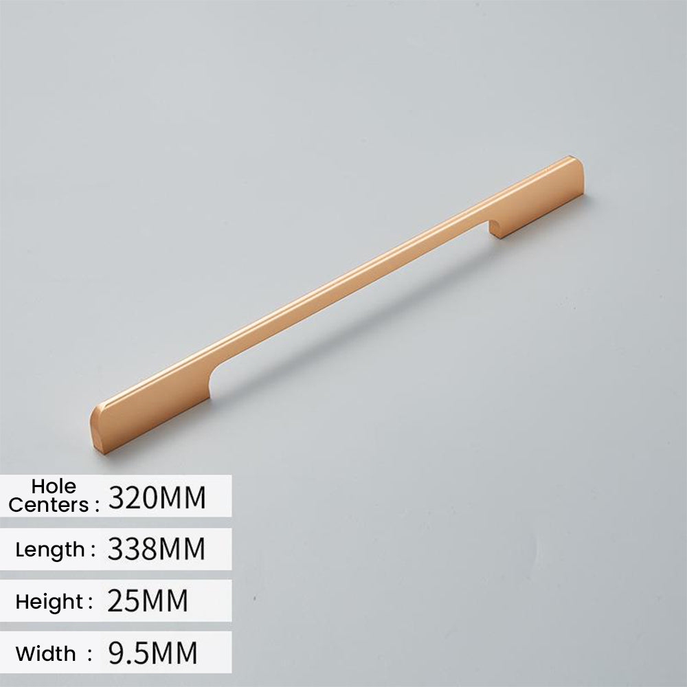 Champagne bronze cabinet pull diagram with 320 mm hole centers and 338 mm overall length