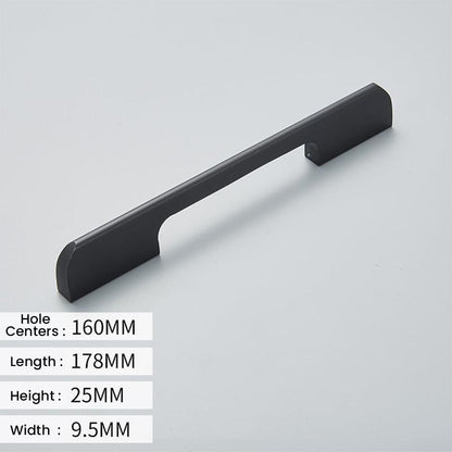 Matte black cabinet pull diagram with 160 mm hole centers and 178 mm overall length