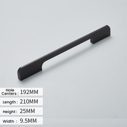 Matte black cabinet pull diagram with 192 mm hole centers and 210 mm overall length
