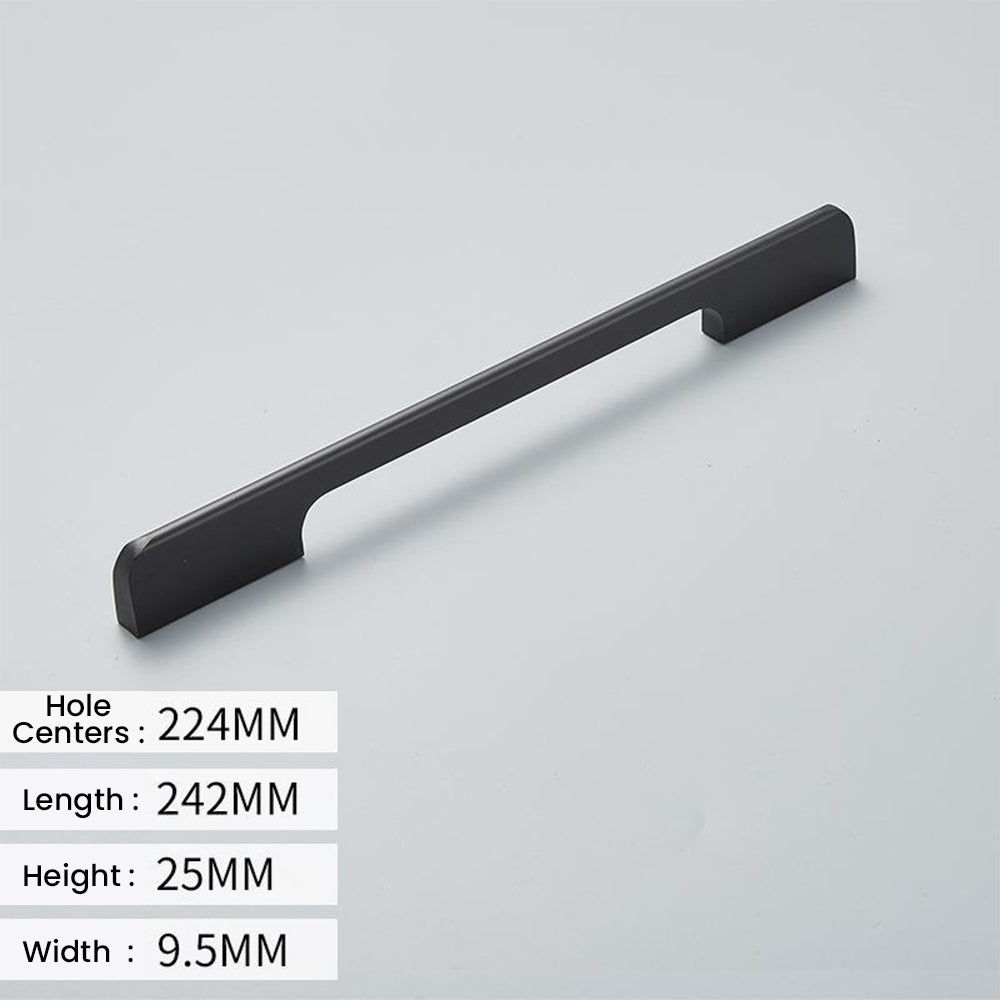 Matte black cabinet pull diagram with 224 mm hole centers and 242 mm overall length