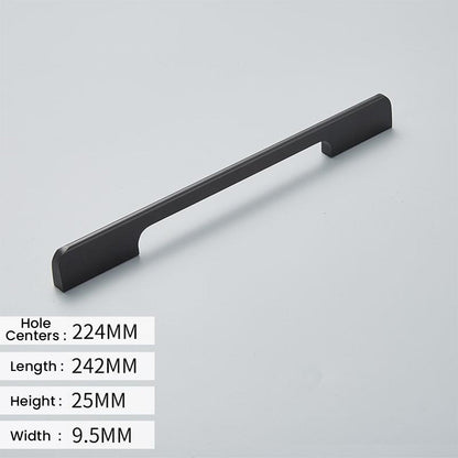 Matte black cabinet pull diagram with 224 mm hole centers and 242 mm overall length