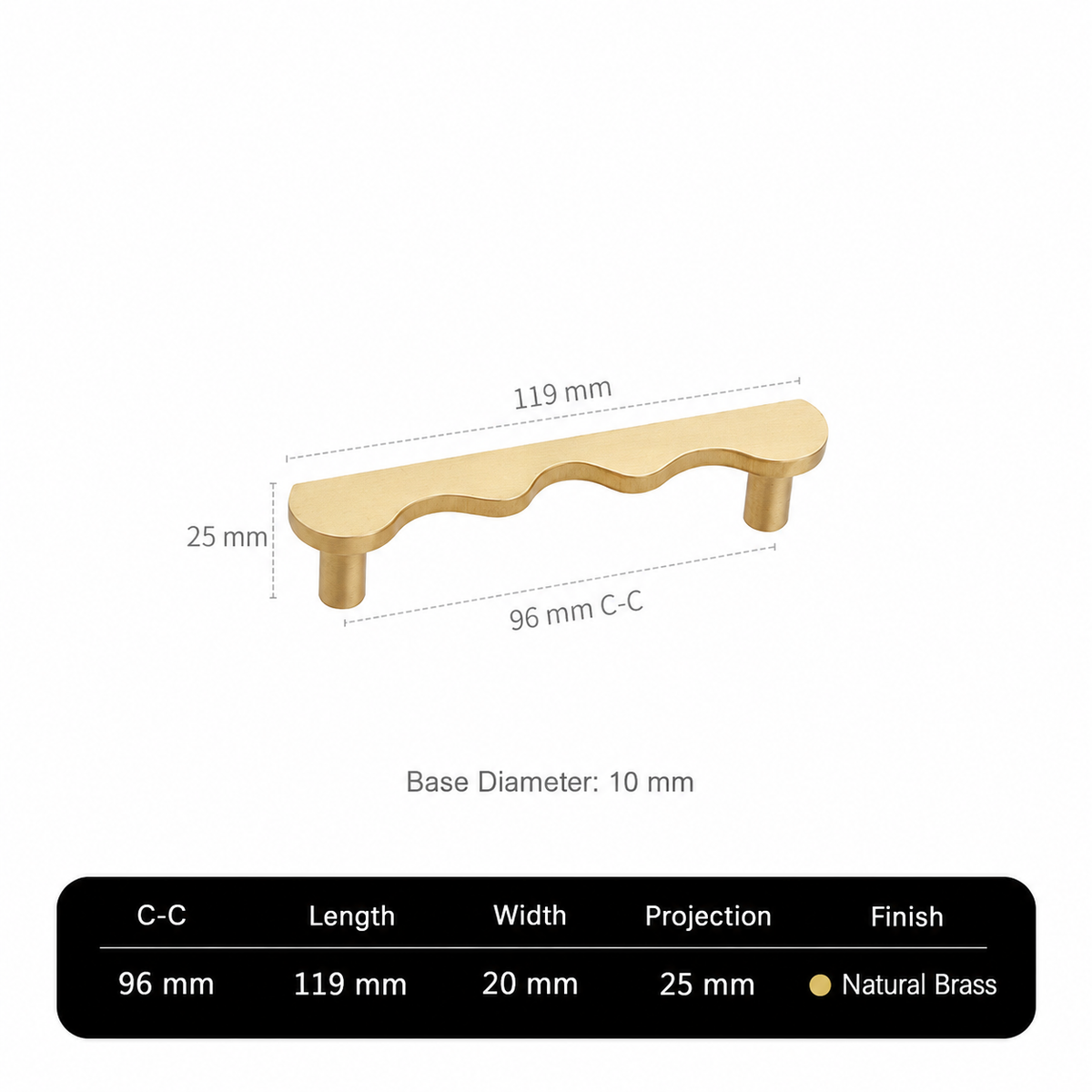 Solid Brass Wave-Shaped Cabinet and Drawer Pulls