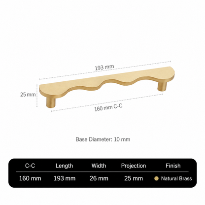 Solid Brass Wave-Shaped Cabinet and Drawer Pulls
