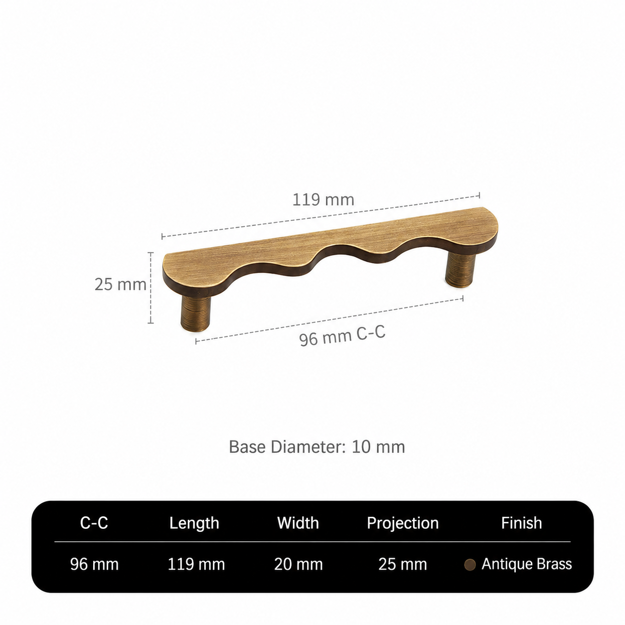 Solid Brass Wave-Shaped Cabinet and Drawer Pulls