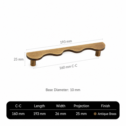 Solid Brass Wave-Shaped Cabinet and Drawer Pulls