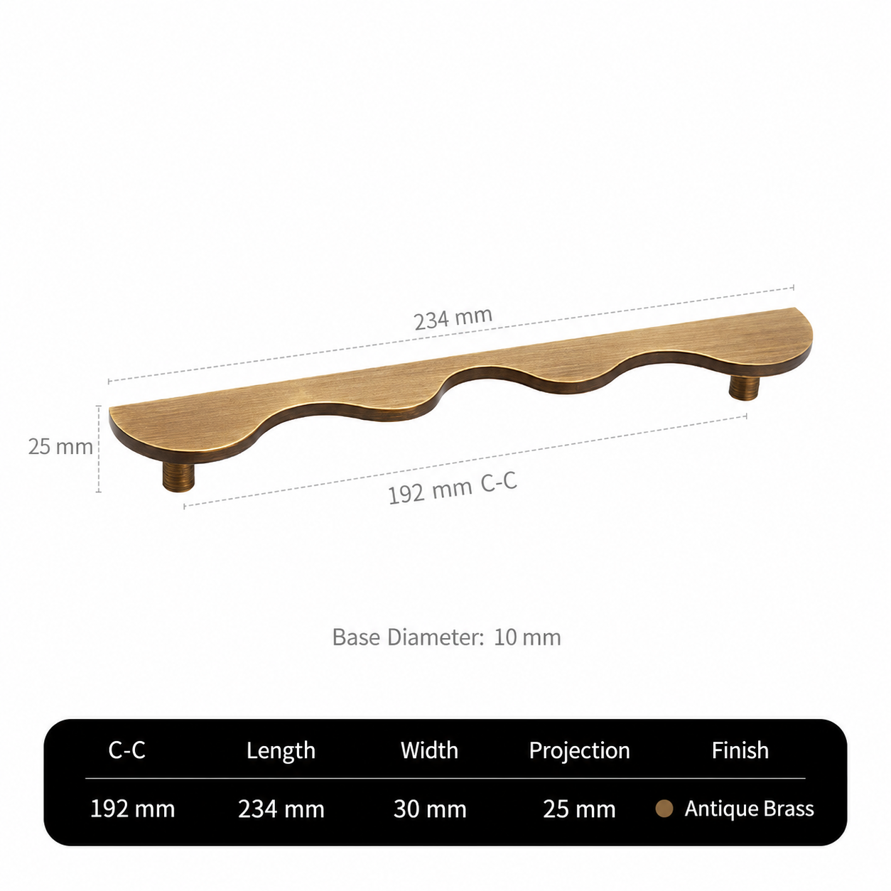 Solid Brass Wave-Shaped Cabinet and Drawer Pulls