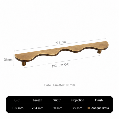 Solid Brass Wave-Shaped Cabinet and Drawer Pulls