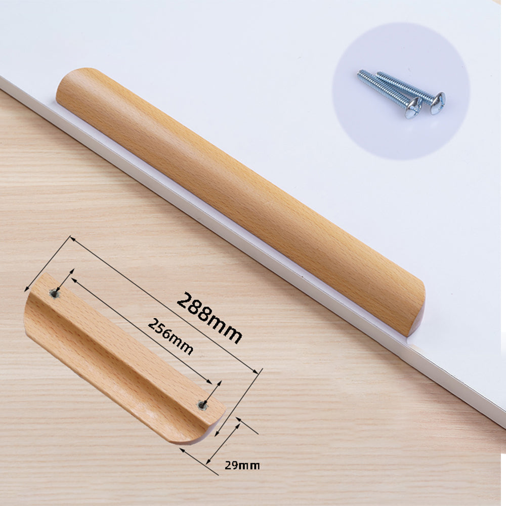 Solid beech wood half-round cabinet finger pull, measurement view showing overall length and mounting centers