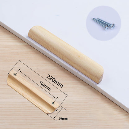Solid beech wood half-round cabinet finger pull, dimension reference showing the face and mounting dimensions