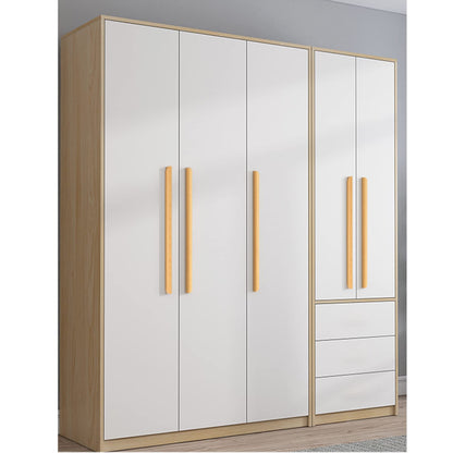 Solid beech wood half-round cabinet finger pull, installed vertically on paired wardrobe doors