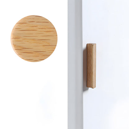 L-shaped wood cabinet pull in natural wood with 64 mm centers, shown in side profile on a white cabinet surface