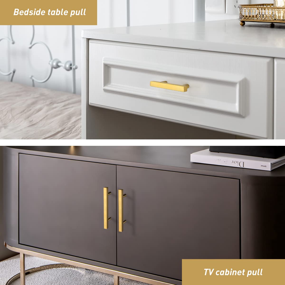 Comforsyco Square Brushed Gold Cabinet Pulls For Kitchen