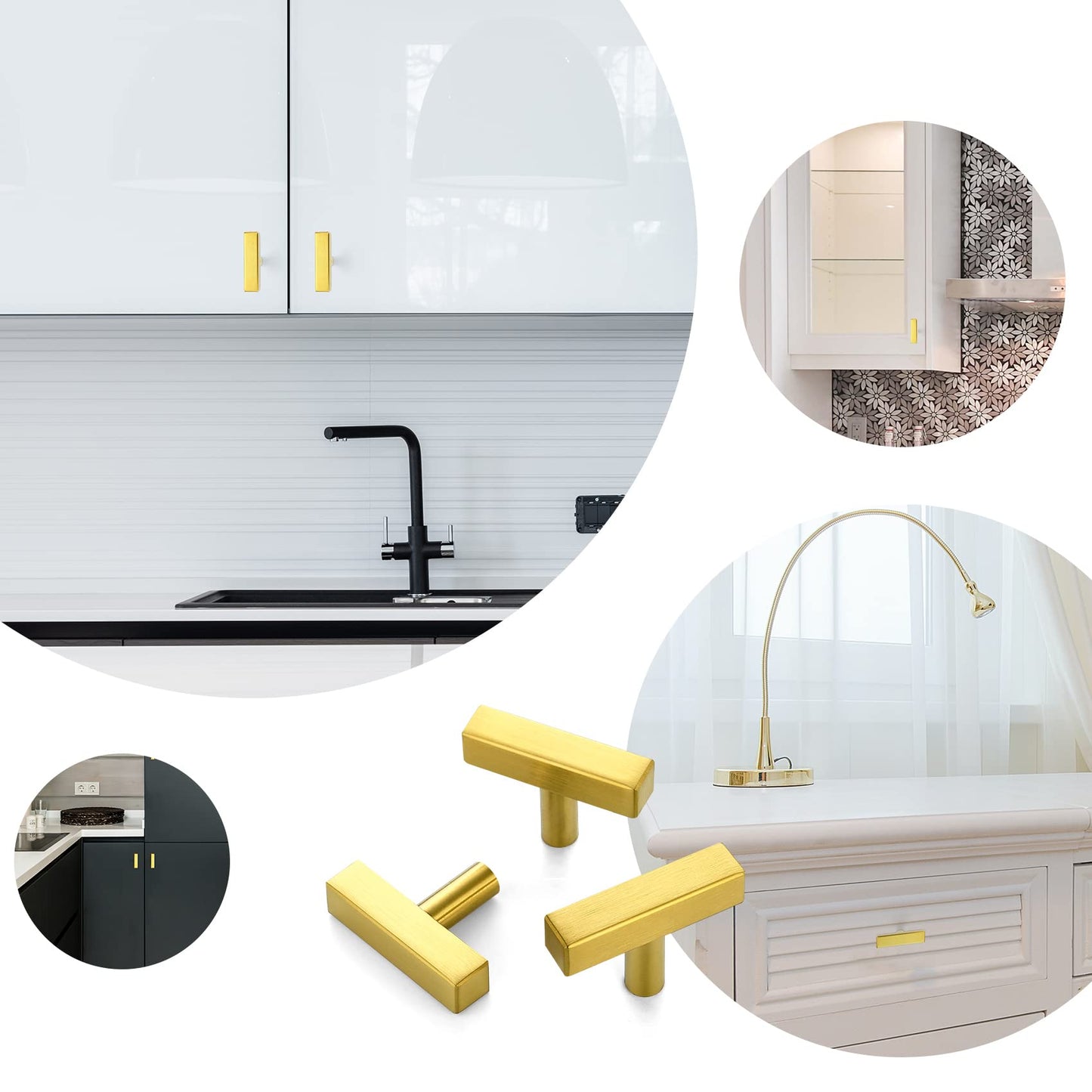 Comforsyco Square Brushed Gold Cabinet Pulls For Kitchen
