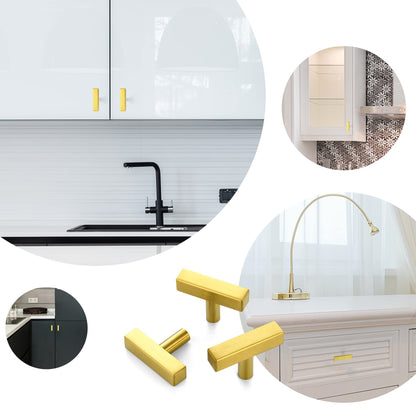 Comforsyco Square Brushed Gold Cabinet Pulls For Kitchen