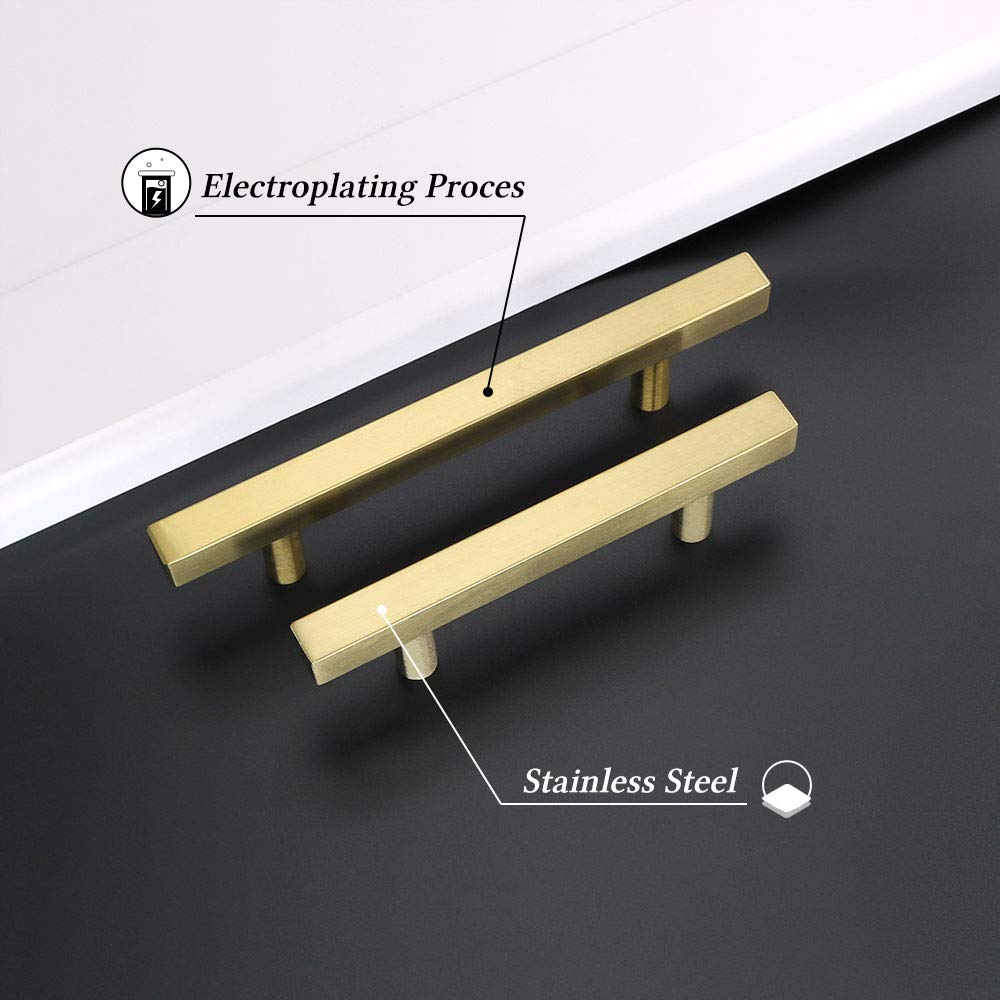 Comforsyco Square Brushed Gold Cabinet Pulls For Kitchen