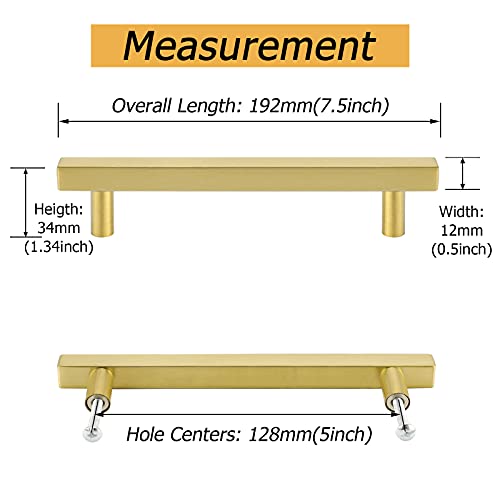 Comforsyco Square Brushed Gold Cabinet Pulls For Kitchen