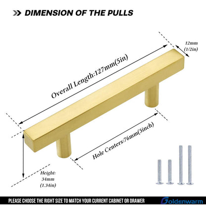 Comforsyco Square Brushed Gold Cabinet Pulls For Kitchen