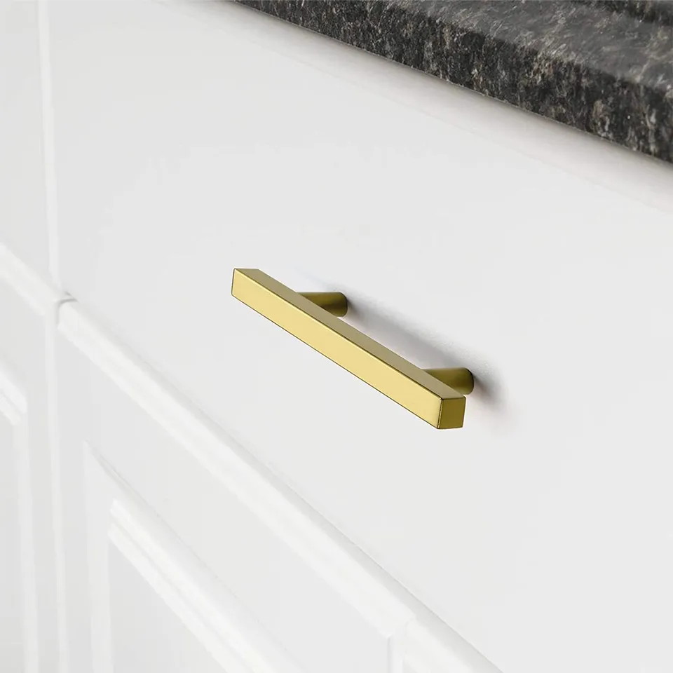 Comforsyco Square Brushed Gold Cabinet Pulls For Kitchen
