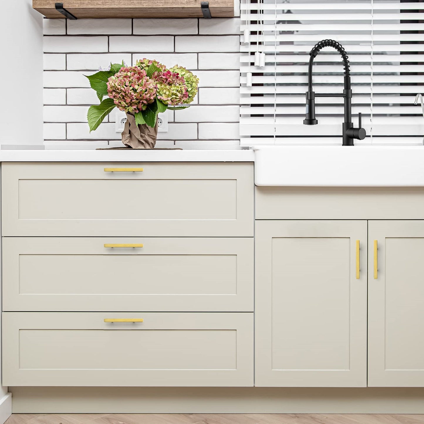 Comforsyco Square Brushed Gold Cabinet Pulls For Kitchen