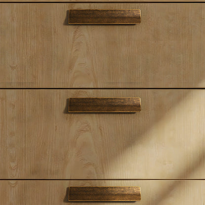 Square finger edge pull with a curved grip, presented for reference installed on cabinetry in context