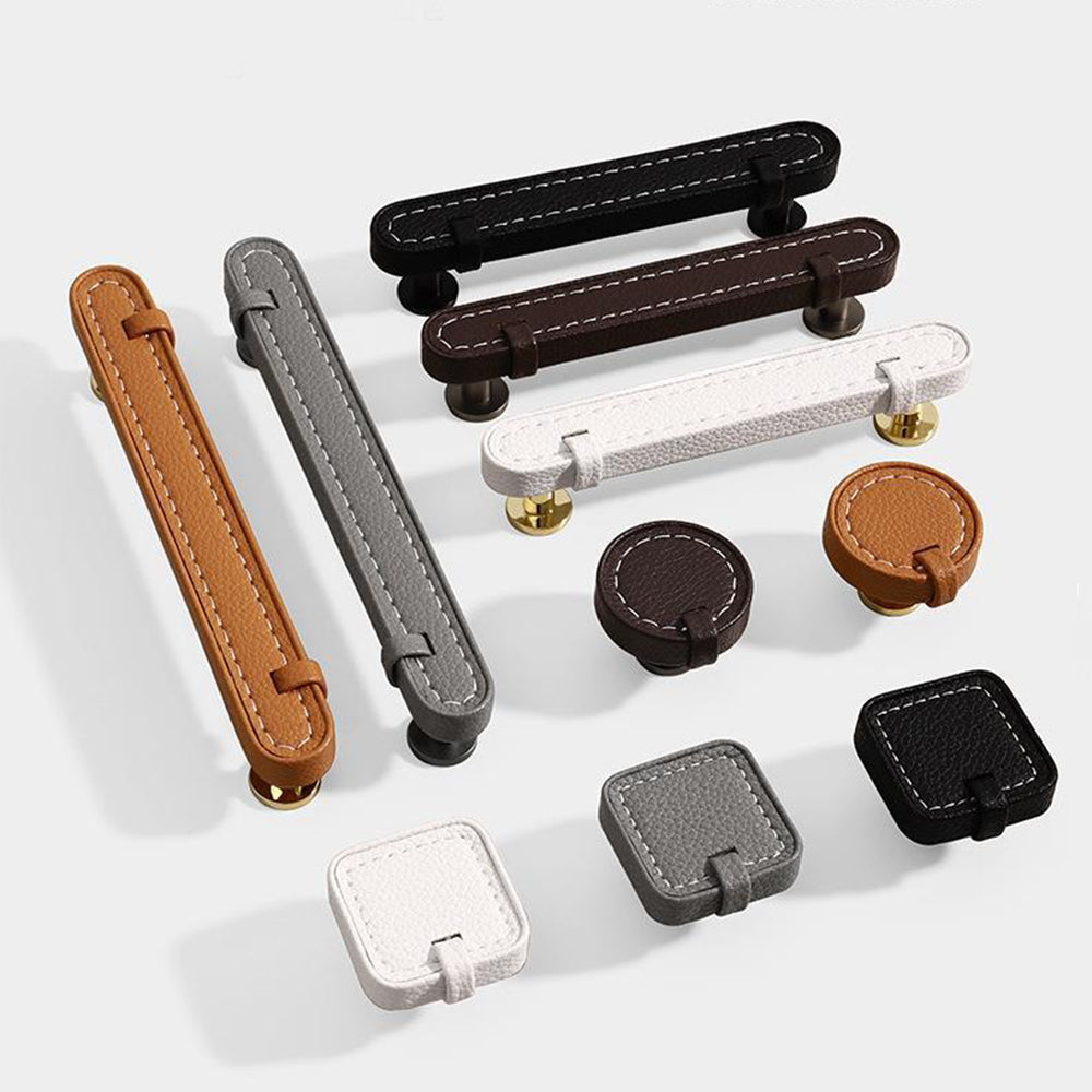 Comforsyco Stitched Leather Cabinet Pulls and Knobs