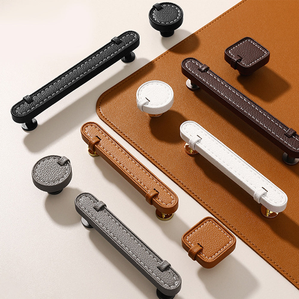 Comforsyco Stitched Leather Cabinet Pulls and Knobs