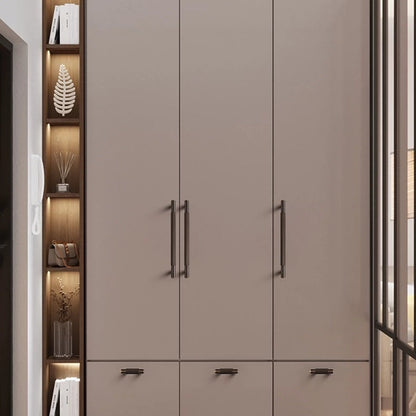 Striped T-bar cabinet pull, shown clearly installed on cabinetry in context with key hardware details visible