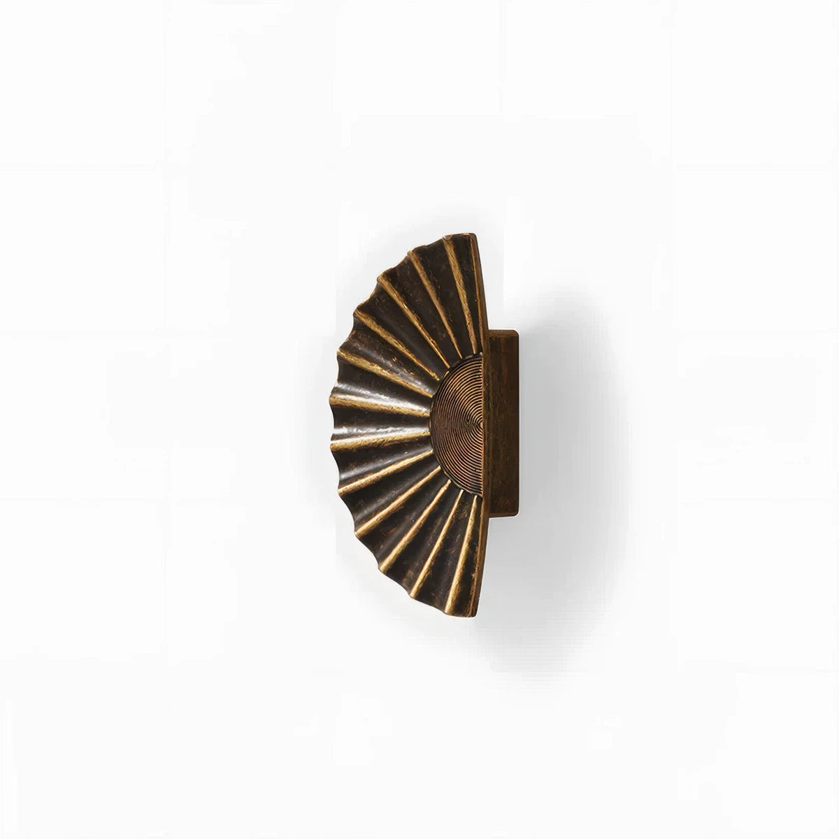 Sunburst half-moon cabinet pull and round knob, pictured in one view on a clean neutral background