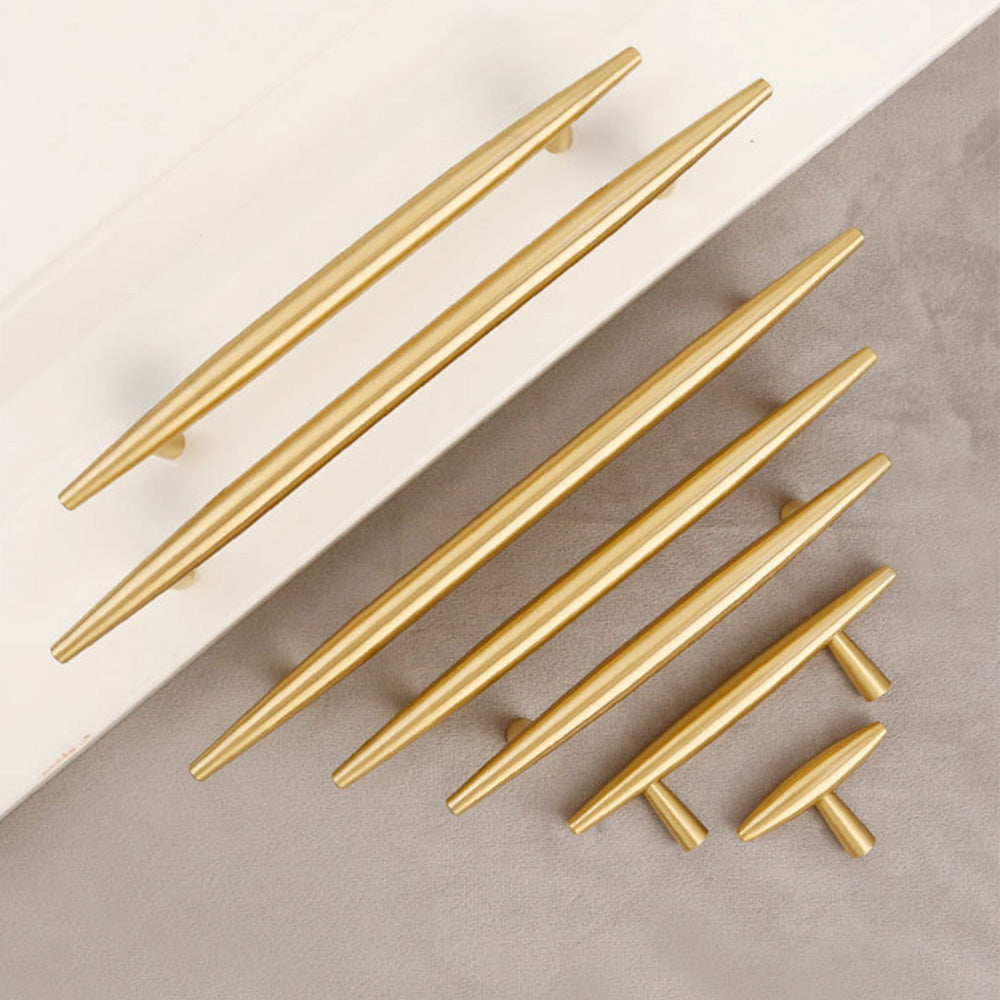 Comforsyco Tapered Solid Brass Cabinet Pulls and Knobs in Gold